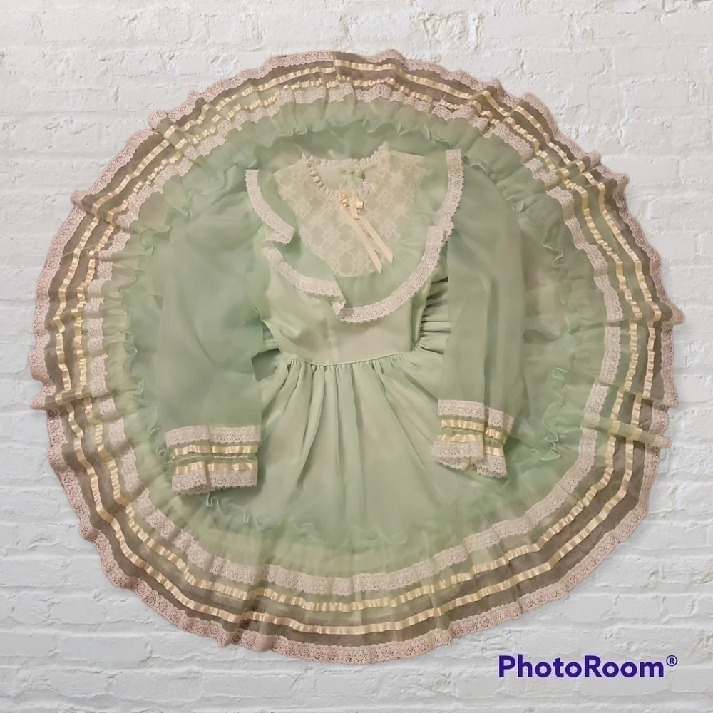 Vtg 1960s MARTHA'S MINIATURES Chiffon Lace Bow Tie Pageant Lolita Easter Dress